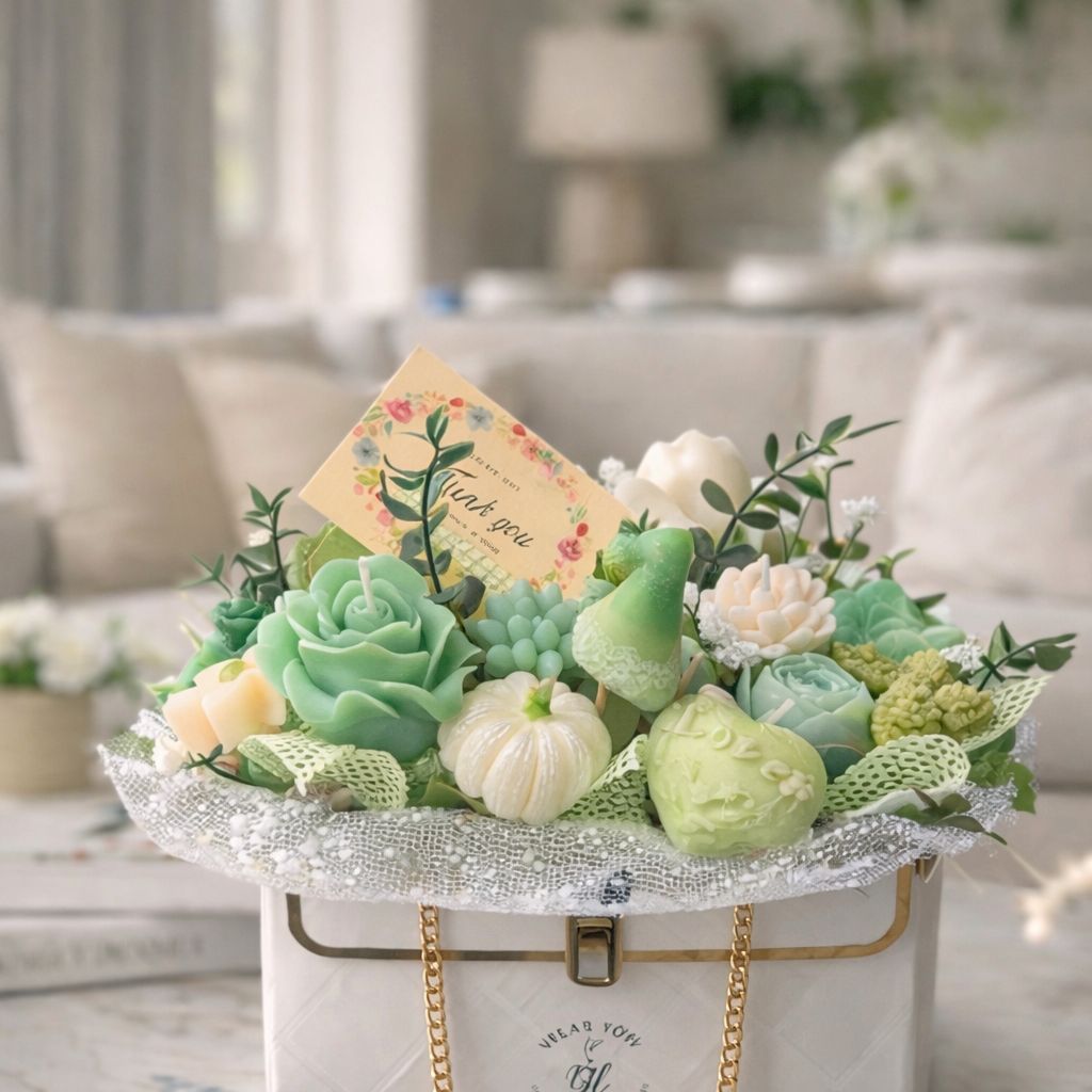 Luxury Floral Candle Handbag – Bold Mixed Colors (Handmade Gift Arrangement)