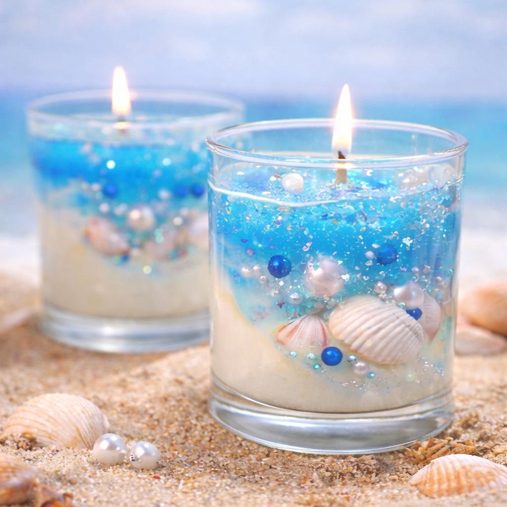 Coastal Ocean Gel Candle with Seashell Decor