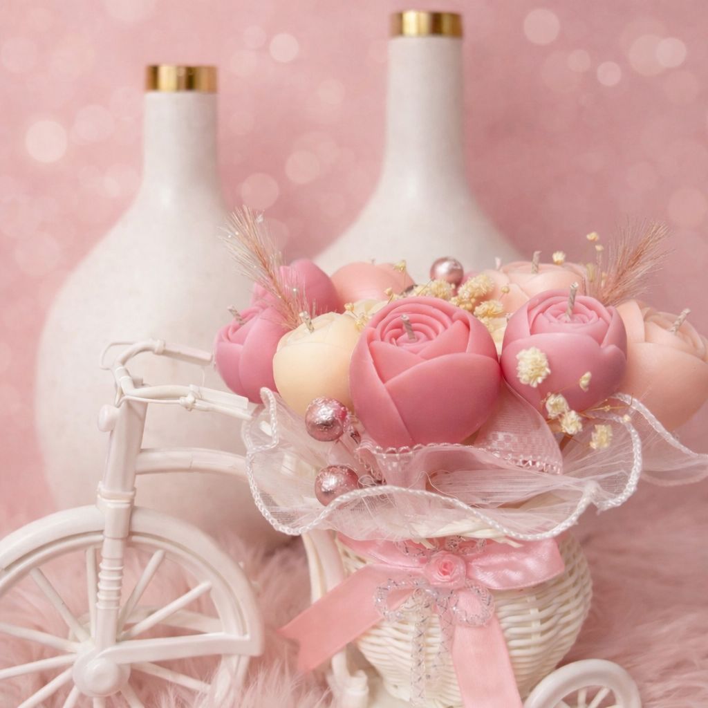 Floral Bicycle Arrangement Candle with Butterfly