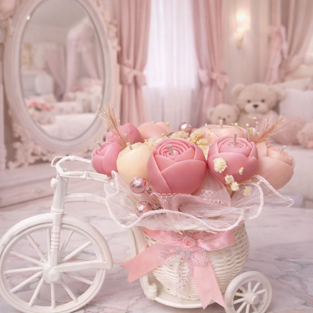 Floral Bicycle Arrangement Candle with Butterfly