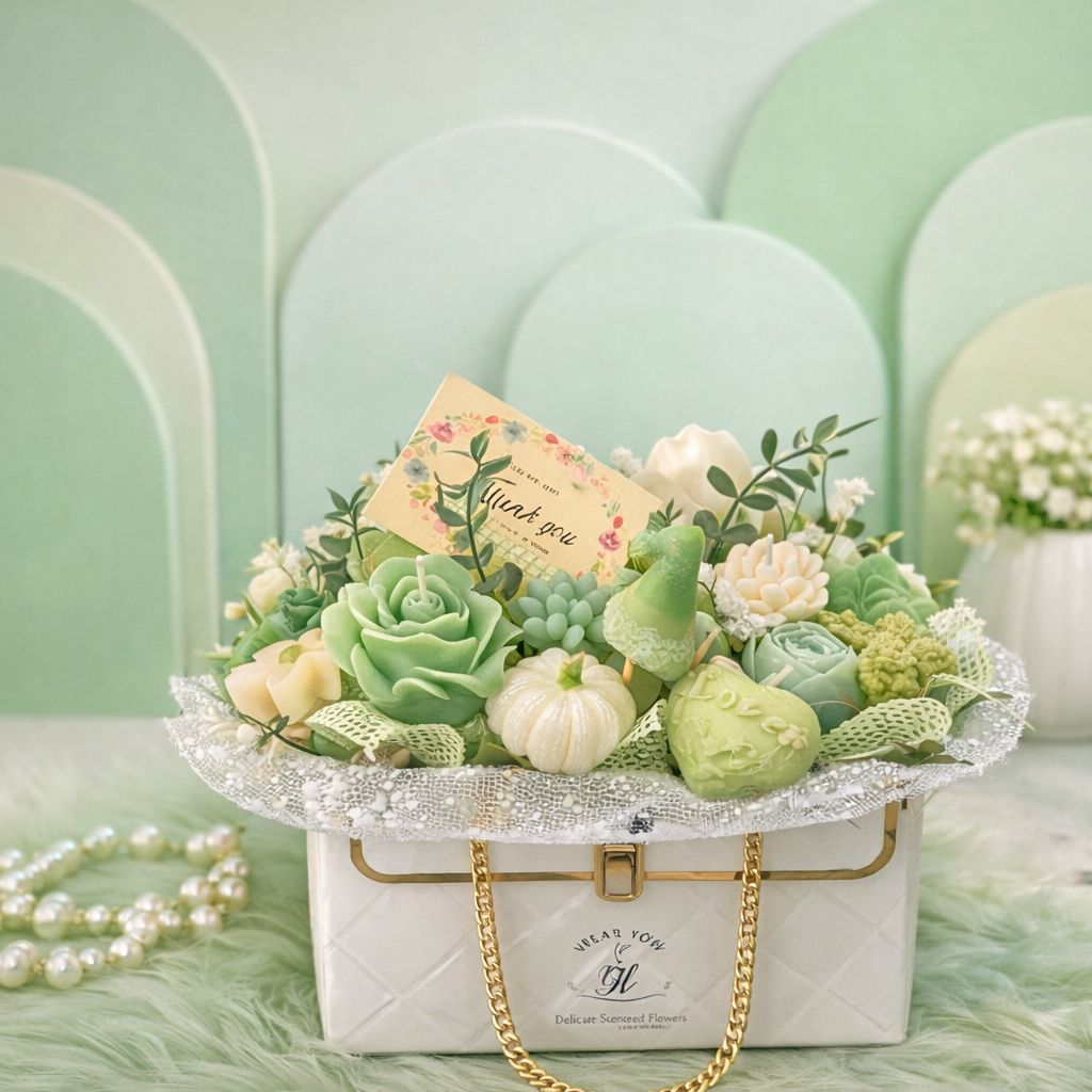 Luxury Floral Candle Handbag – Bold Mixed Colors (Handmade Gift Arrangement)